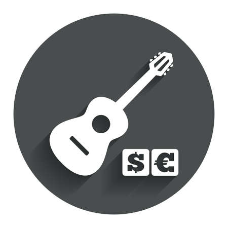 Acoustic guitar sign icon. Paid music symbol. Circle flat button with shadow. Modern UI website navigation. Vectorのイラスト素材