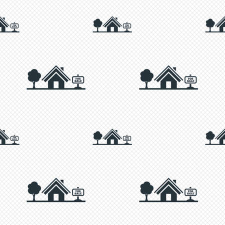 Home sign icon. House for sale. Broker symbol. Seamless grid lines texture. Cells repeating pattern. White texture background. Vectorのイラスト素材