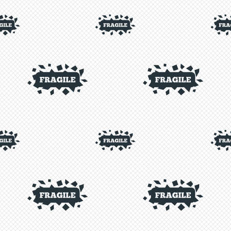Fragile parcel sign icon. Delicate package delivery symbol. Seamless grid lines texture. Cells repeating pattern. White texture background.のイラスト素材