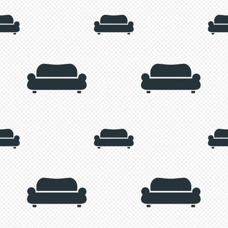 Comfortable sofa sign icon. Modern couch furniture symbol. Seamless grid lines texture. Cells repeating pattern. White texture background.のイラスト素材