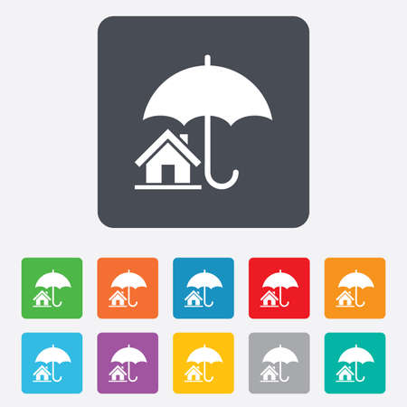 Home insurance sign icon. Real estate insurance symbol. Rounded squares 11 buttons. のイラスト素材