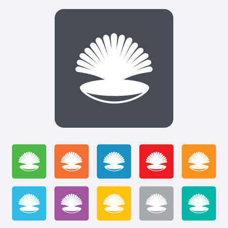 Sea shell sign icon. Conch symbol. Travel icon. Rounded squares 11 buttons.のイラスト素材