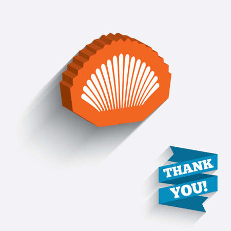 Sea shell sign icon. Conch symbol. Travel icon. White icon on orange 3D piece of wall. Carved in stone with long flat shadow. Vectorのイラスト素材