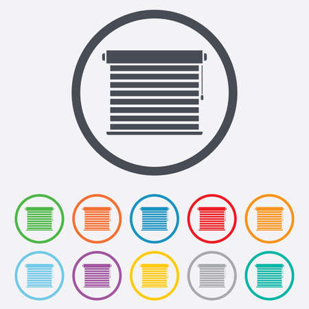 Louvers sign icon. Window blinds or jalousie symbol. Round circle buttons with frame. のイラスト素材