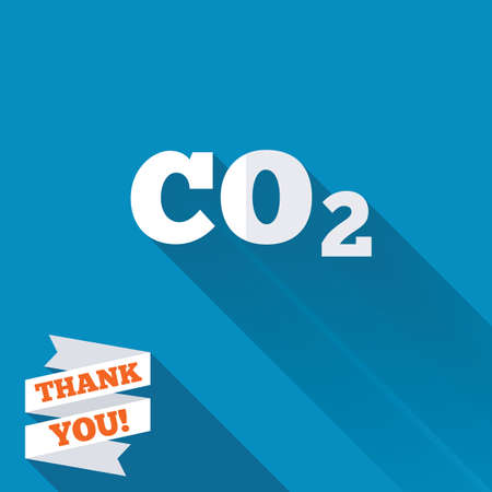 CO2 carbon dioxide formula sign icon. Chemistry symbol. White flat icon with long shadow. Paper...