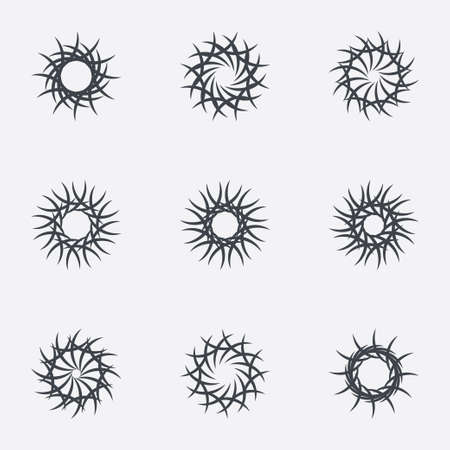 Circle geometric ornaments. Abstract spirographs set. Artistic vintage wreaths. 9 icons. Decorative Stamp patterns. Vectorのイラスト素材