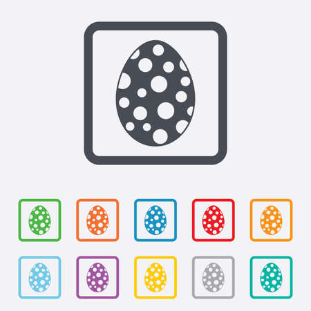 Easter egg sign icon. Easter tradition symbol. Round squares buttons with frame. Vectorのイラスト素材