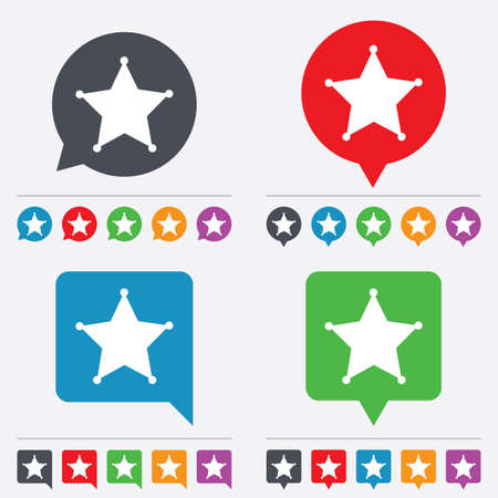 Star Sheriff sign icon. Police button. Sheriff symbol. Speech bubbles information icons. 24 colored buttons. Vectorのイラスト素材
