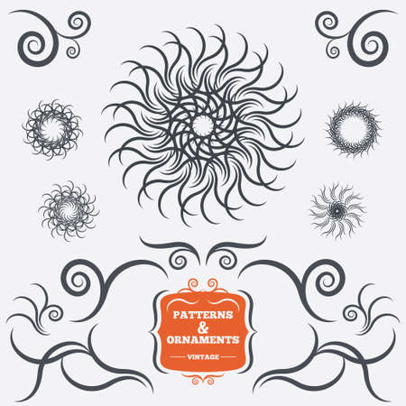 Vintage geometric ornaments page decor. Decorative design elements. Artistic wreaths. Floral design vintage elements. Vectorのイラスト素材