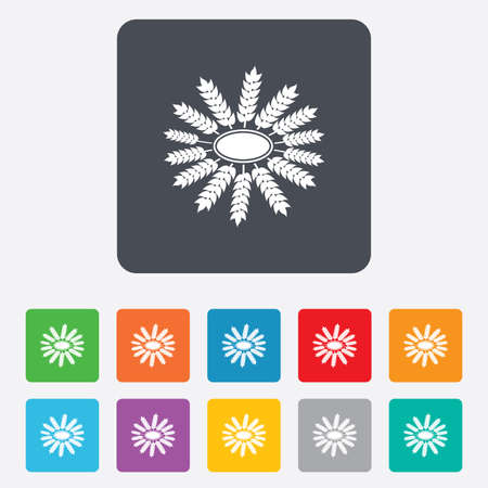 Agricultural sign icon. Wreath of Wheat corn. Gluten free or No gluten symbol. Rounded squares 11 buttons. Vectorのイラスト素材