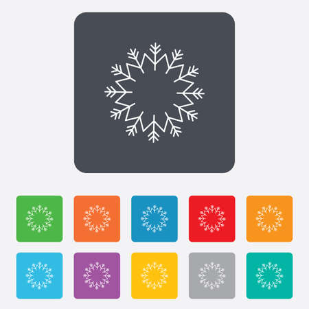 Snowflake artistic sign icon. Christmas and New year winter symbol. Air conditioning symbol. Rounded squares 11 buttons. Vectorのイラスト素材