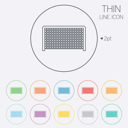 Football gate sign icon. Soccer Sport goalkeeper symbol. Thin line circle web icons with outline. Vectorのイラスト素材