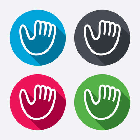 Baseball glove or mitt sign icon. Sport symbol. Circle buttons with long shadow. 4 icons set. Vectorのイラスト素材