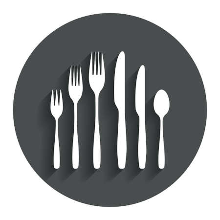 Dessert fork, knife, teaspoon sign icon. Cutlery collection set symbol. Gray flat button with shadow. Modern UI website navigation. Vectorのイラスト素材