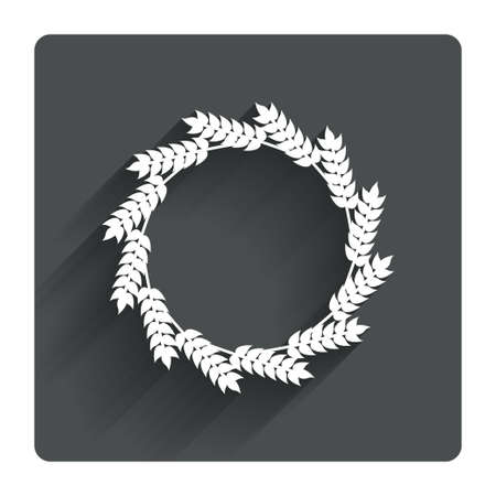 Agricultural sign icon. Wreath of Wheat corn. Gluten free or No gluten symbol. Gray flat square button with shadow. Modern UI website navigation. Vectorのイラスト素材