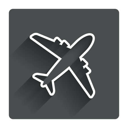 Airplane sign. Plane symbol. Travel icon. Delivery flight flat label. Gray flat square button with shadow. Modern UI website navigation. Vectorのイラスト素材