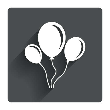 Balloon sign icon. Birthday air balloon with rope or ribbon symbol. Gray flat square button with shadow. Modern UI website navigation. Vectorのイラスト素材