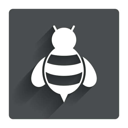 Bee sign icon. Honeybee or apis with wings symbol. Flying insect. Gray flat square button with shadow. Modern UI website navigation. Vectorのイラスト素材