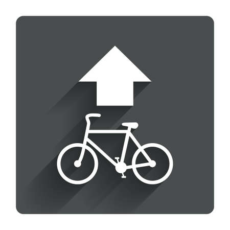 Bicycle path trail sign icon. Cycle path. Up straight arrow symbol. Gray flat square button with shadow. Modern UI website navigation. Vectorのイラスト素材