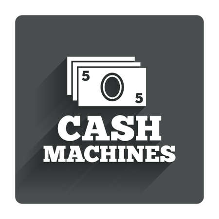 Cash machines or ATM sign icon. Paper money symbol. Withdrawal of money. Gray flat square button with shadow. Modern UI website navigation. Vectorのイラスト素材