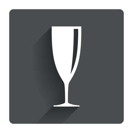 Glass of champagne sign icon. Sparkling wine. Celebration or banquet alcohol drink symbol. Gray flat square button with shadow. Modern UI website navigation. Vectorのイラスト素材