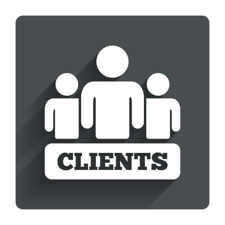 Clients sign icon. Group of people symbol. Gray flat square button with shadow. Modern UI website navigation. Vectorのイラスト素材