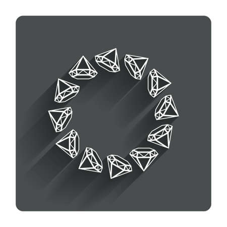 Jewelry sign icon. Diamonds circle symbol. Gray flat square button with shadow. Modern UI website navigation. Vectorのイラスト素材