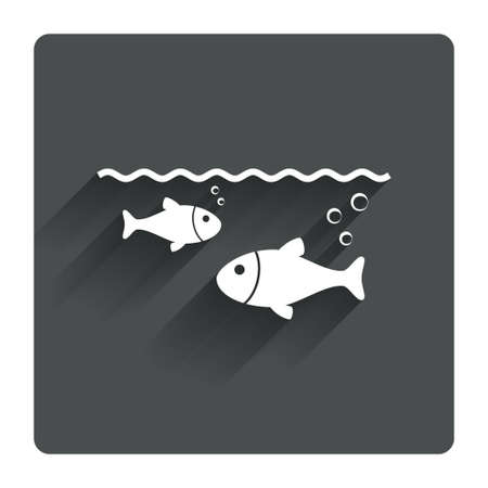 Fish in water sign icon. Fishing symbol. Gray flat square button with shadow. Modern UI website navigation. Vectorのイラスト素材