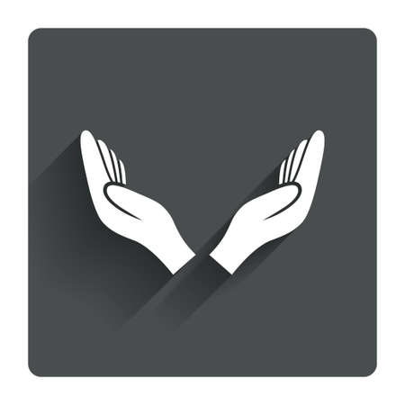Pray hands sign icon. Religion priest faith symbol. Gray flat square button with shadow. Modern UI website navigation. Vectorのイラスト素材