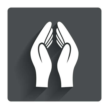 Pray hands sign icon. Religion priest faith symbol. Gray flat square button with shadow. Modern UI website navigation. Vectorのイラスト素材