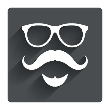 Mustache and Glasses sign icon. Hipster with beard symbol. Gray flat square button with shadow. Modern UI website navigation. Vectorのイラスト素材