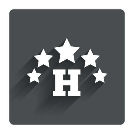 Five star Hotel apartment sign icon. Travel rest place symbol. Gray flat square button with shadow. Modern UI website navigation. Vectorのイラスト素材