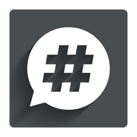 Hashtag speech bubble sign icon. Social media symbol. Gray flat square button with shadow. Modern UI website navigation. Vectorのイラスト素材