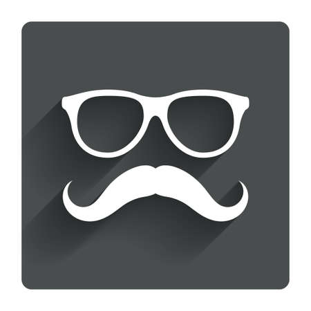Mustache and Glasses sign icon. Hipster symbol. Gray flat square button with shadow. Modern UI website navigation. Vectorのイラスト素材