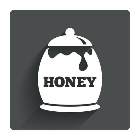 Honey in pot sign icon. Sweet natural food symbol. Gray flat square button with shadow. Modern UI website navigation. Vectorのイラスト素材
