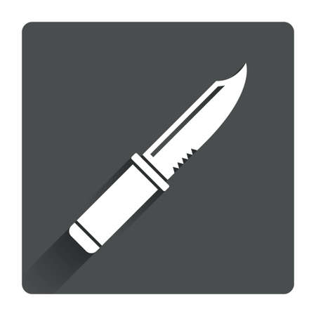 Knife sign icon. Edged weapons symbol. Stab or cut. Hunting equipment. Gray flat square button with shadow. Modern UI website navigation. Vectorのイラスト素材