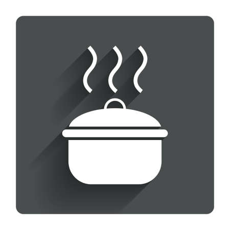 Cooking pan sign icon. Boil or stew food symbol. Gray flat square button with shadow. Modern UI website navigation. Vectorのイラスト素材