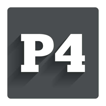 Parking fourth floor sign icon. Car parking P4 symbol. Gray flat square button with shadow. Modern UI website navigation. Vectorのイラスト素材
