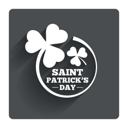 Clovers in circle with three leaves sign icon. Saint Patrick trefoil shamrock symbol. Gray flat square button with shadow. Modern UI website navigation. Vectorのイラスト素材
