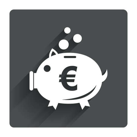 Piggy bank sign icon. Moneybox euro symbol. Gray flat square button with shadow. Modern UI website navigation. Vectorのイラスト素材