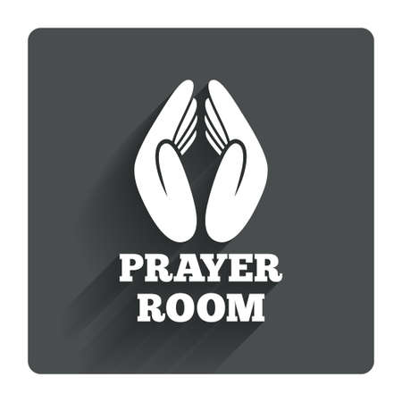 Prayer room sign icon. Religion priest faith symbol. Pray with hands. Gray flat square button with shadow. Modern UI website navigation. Vectorのイラスト素材