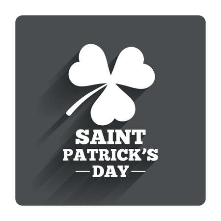 Clover with three leaves sign icon. Saint Patrick trefoil shamrock symbol. Gray flat square button with shadow. Modern UI website navigation. Vectorのイラスト素材