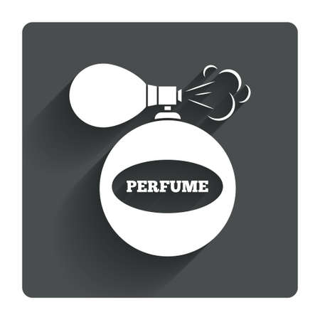 Perfume bottle sign icon. Glamour fragrance symbol. Gray flat square button with shadow. Modern UI website navigation. Vectorのイラスト素材