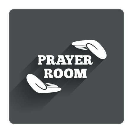 Prayer room sign icon. Religion priest faith symbol. Pray with hands. Gray flat square button with shadow. Modern UI website navigation. Vectorのイラスト素材