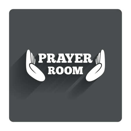 Prayer room sign icon. Religion priest faith symbol. Pray with hands. Gray flat square button with shadow. Modern UI website navigation. Vectorのイラスト素材