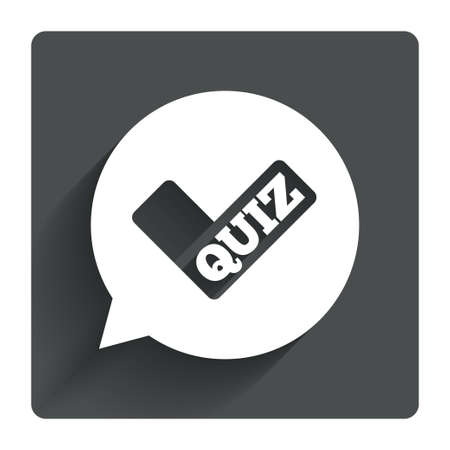 Quiz check in speech bubble sign icon. Questions and answers game symbol. Gray flat square button with shadow. Modern UI website navigation. Vectorのイラスト素材