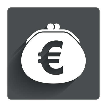Wallet euro sign icon. Cash bag symbol. Gray flat square button with shadow. Modern UI website navigation. Vectorのイラスト素材