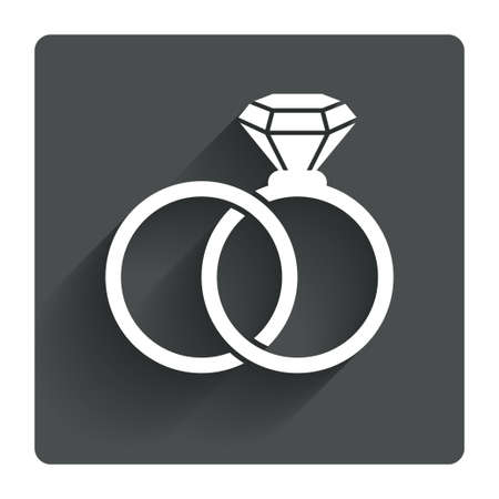 Wedding rings sign icon. Engagement symbol. Gray flat square button with shadow. Modern UI website navigation. Vectorのイラスト素材