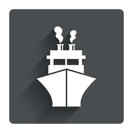 Ship or boat sign icon. Shipping delivery symbol. Gray flat square button with shadow. Modern UI website navigation. Vectorのイラスト素材