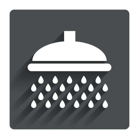 Shower sign icon. Douche with water drops symbol. Gray flat square button with shadow. Modern UI website navigation. Vectorのイラスト素材